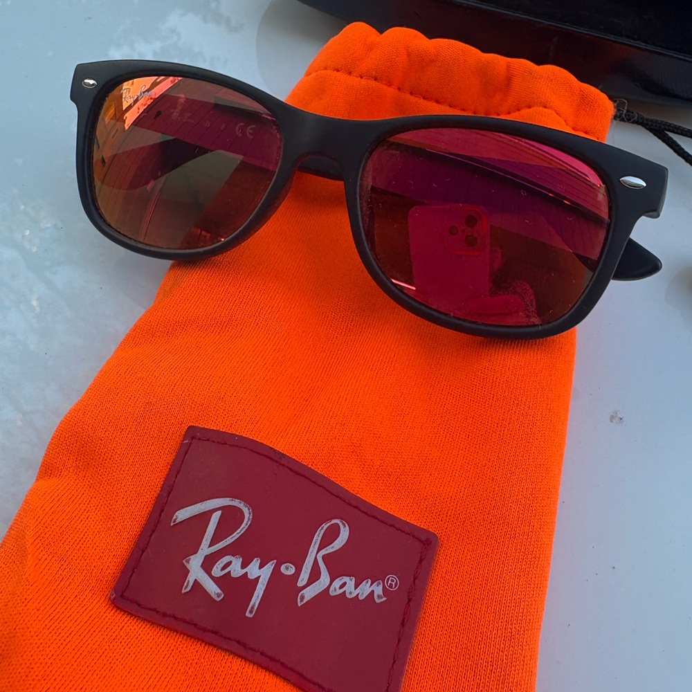 Ray-Ban Black Youth Sunglasses with Vibrant Red Lenses